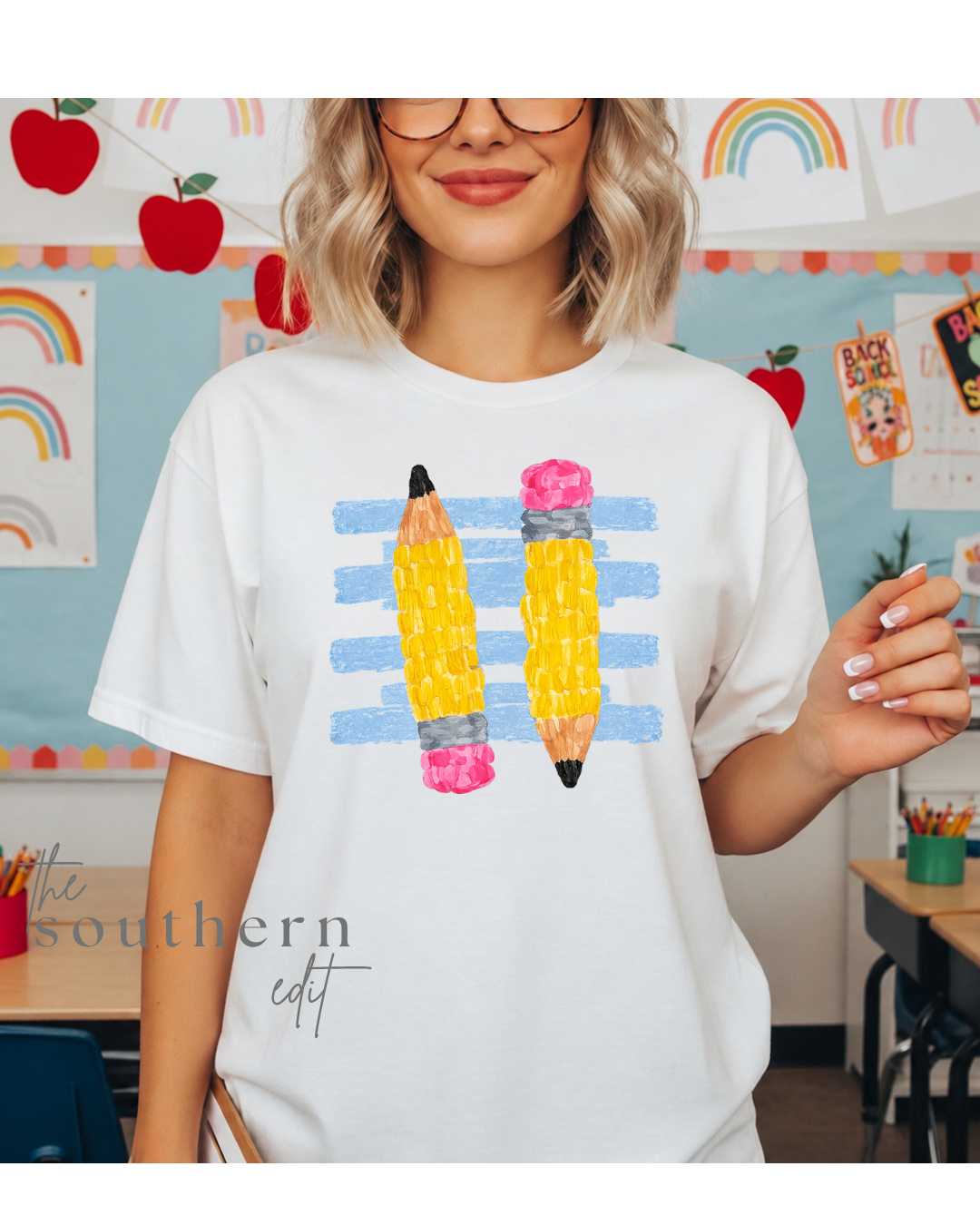 Pencil Stripe Teacher Tee