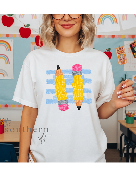 Pencil Stripe Teacher Tee